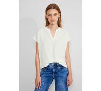 Shirtbluse STREET ONE, Damen, Gr. 38, weiß (sanftes weiß), Stoff, 100% Viskose, unifarben, gerade hüftlang, Rundhals, Bündchen, Blusen, aus softer Viskose (72215150-38) sanftes weiß