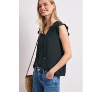 Shirtbluse STREET ONE, Damen, Gr. 40, deep bound grün, Web, Obermaterial: 100% Viskose, unifarben, normal hüftbedeckend, Rundhals, abgesteppte Kante, Blusen, Sommertop - Split Neck mit Rüschen und Bän