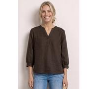 Shirtbluse STREET ONE, Damen, Gr. 40, espresso braun, Web, 55% Leinen, 45% Viskose, unifarben, klassisch normal, Rundhals, Bündchen, Blusen, mit geschlitztem Rundhalsausschnitt (91863736-40) espresso