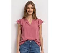 Kurzarmbluse STREET ONE, Damen, Gr. 40, blush berry, Web, Obermaterial: 100% Viskose, unifarben, normal hüftbedeckend, V-Ausschnitt, Volant, Blusen, Sommerbluse mit Volant-Ärmeln (27296260-40) blush b