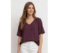 Street One Blusentop Damen V‑Ausschnitt 100% Viskose, hüftlang, Elastikbund – Rustic Rouge Gr. 40