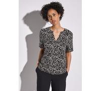 Shirtbluse STREET ONE, Damen, Gr. 40, schwarz, Stoff, 100% Viskose, bedruckt, gerade normal, Rundhals, Bündchen, Blusen, mit geschlitztem Rundhalsausschnitt (93890914-40) schwarz