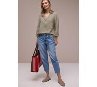 Shirtbluse STREET ONE, Damen, Gr. 40, timeless beige, Web, 100% Baumwolle, unifarben, klassisch normal, V-Ausschnitt, Bündchen, Blusen, mit 3/4 Ärmeln (47484333-40) timeless beige