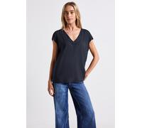 Shirtbluse STREET ONE, Damen, Gr. 42, blau (deepwater blau), Stoff, 100% Viskose, unifarben, normal normal, V-Ausschnitt, abgesteppt, Blusen, aus softer Viskose (93972800-42) deepwater blau