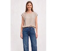 Shirtbluse STREET ONE, Damen, Gr. 42, clay sand, Stoff, 88% Viskose, 12% Polyamid, unifarben, normal normal, Rundhals, abgesteppt, Blusen, in Blusen-Optik (55515553-42) clay sand