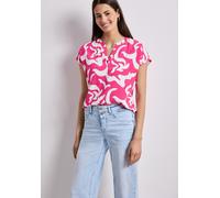 Shirtbluse STREET ONE, Damen, Gr. 42, magenta dream, Stoff, 100% Viskose, gemustert, klassisch normal, Rundhals, abgesteppt, Blusen, mit geschlitztem Rundhalsausschnitt (70566559-42) magenta dream
