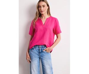 Shirtbluse STREET ONE, Damen, Gr. 42, magenta dream, Web, 60% Leinen, 40% Baumwolle, unifarben, normal normal, Rundhals, Bündchen, Blusen, mit Leinenanteil (31619650-42) magenta dream