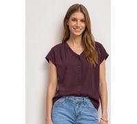 Shirtbluse STREET ONE, Damen, Gr. 42, rustic rouge, Stoff, 100% Viskose, unifarben, normal normal, V-Ausschnitt, abgesteppt, Blusen, mit Rüschendetails (32060743-42) rustic rouge