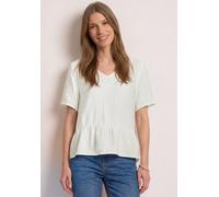 Shirtbluse STREET ONE, Damen, Gr. 42, sanftes weiß, Stoff, 88% Viskose, 12% Polyamid, unifarben, normal normal, V-Ausschnitt, abgesteppt, Blusen, mit Schößchen (83024757-42) sanftes weiß