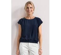 Shirtbluse STREET ONE, Damen, Gr. 42, schwarzest blau, Stoff, 88% Viskose, 12% Polyamid, unifarben, normal normal, Rundhals, abgesteppt, Blusen, in Blusen-Optik (53897026-42) schwarzest blau