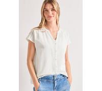 Shirtbluse STREET ONE, Damen, Gr. 42, weiß (sanftes weiß), Web, 100% Baumwolle, unifarben, normal normal, Rundhals, abgesteppt, Blusen, aus reiner Baumwolle (23956600-42) sanftes weiß