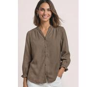 Shirtbluse STREET ONE, Damen, Gr. 44, braun (saddle braun), Stoff, 100% Lyocell, unifarben, klassisch normal, Rundhals, Rüschen, Blusen, mit 3/4 Ärmeln (17170416-44) saddle braun