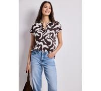 Shirtbluse STREET ONE, Damen, Gr. 44, espresso braun, Stoff, 100% Viskose, gemustert, klassisch normal, Rundhals, abgesteppt, Blusen, mit geschlitztem Rundhalsausschnitt (81457457-44) espresso braun