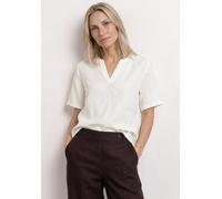 Shirtbluse STREET ONE, Damen, Gr. 44, sanftes weiß, Web, 60% Leinen, 40% Baumwolle, unifarben, normal normal, Rundhals, Bündchen, Blusen, mit Leinenanteil (68140034-44) sanftes weiß