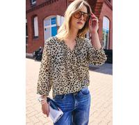 Shirtbluse STREET ONE STUDIO, Damen, Gr. 34, beige (schwarz), Stoff, 70% Viskose, 30% Baumwolle, gemustert, klassisch normal, Rundhals, Bündchen, Blusen, mit allover Print (28553401-34) schwarz