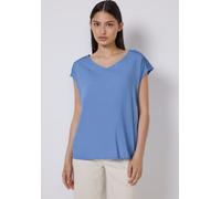 Shirtbluse STREET ONE STUDIO, Damen, Gr. 36, blau (sunset blau), Stoff, 100% Viskose, unifarben, normal normal, V-Ausschnitt, abgesteppt, Blusen, mit V-Ausschnitt (87207054-36) sunset blau