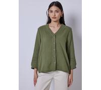 Shirtbluse STREET ONE STUDIO, Damen, Gr. 36, grün (peridot grün), Web, 100% Baumwolle, unifarben, normal normal, V-Ausschnitt, Bündchen, Blusen, mit 3/4 Ärmeln (16605724-36) peridot grün