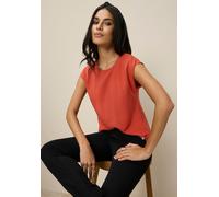Shirtbluse TAMARIS, Damen, Gr. 46, rot (rostrot), Web, Obermaterial: 100% Viskose, unifarben, figurumspielend hüftbedeckend, Rundhals, Blusen, mit abgerundetem Saum (40570033-46) rostrot