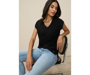 Shirtbluse TAMARIS, Damen, Gr. 46, schwarz, Web, Obermaterial: 100% Viskose, unifarben, figurumspielend hüftbedeckend, V-Ausschnitt, angeschnitten, Blusen, in Lässiger Form mit V-Ausschnitt (37727238-