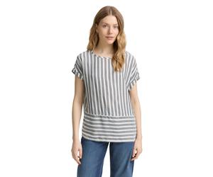 Shirtbluse TOM TAILOR, Damen, Gr. 38, blau (sanftes weiß navy vertical stripe), Obermaterial: 100% Viskose, gestreift, loose fit Po-bedeckend, Rundhals, Blusen, mit Streifen Muster (83714705-38) sanft