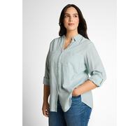 Shirtbluse TOM TAILOR PLUS, Damen, Gr. 44, new blau haze, Web, Obermaterial: 100% Baumwolle, normal hüftbedeckend, V-Ausschnitt, Aufschlag, Blusen, mit aufgesetzten Brusttaschen (15561230-44) new blau