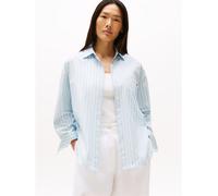 Shirtbluse TOMMY HILFIGER "ESS POPLIN NEW EASY SHIRT", Damen, Gr. 44, blau (texturot thin stp, breezy blau), Web, Obermaterial: 100% Baumwolle, gestreift, regular fit, Blusen (54685118-44) texturot th