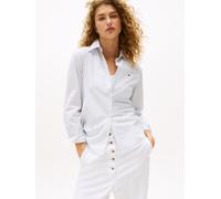 Shirtbluse TOMMY HILFIGER "ESS POPLIN REGULAR SHIRT", Damen, Gr. 46, blau (classic ithaka stp breezy blau), Web, Obermaterial: 97% Baumwolle, 3% Elasthan, unifarben, regular fit Po-bedeckend, Blusen (