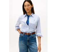 Shirtbluse TOMMY HILFIGER "ESS POPLIN REGULAR SHIRT", Damen, Gr. 46, hugh stp, blau, Web, Obermaterial: 97% Baumwolle, 3% Elasthan, unifarben, regular fit Po-bedeckend, Blusen (92882934-46) hugh stp, 