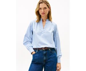 Shirtbluse TOMMY HILFIGER "POPLIN V-NK BLOUSE", Damen, Gr. 36, american classic stp clear water, Web, Obermaterial: 100% Baumwolle, gestreift, regular fit, V-Ausschnitt, Blusen (79402041-36) american