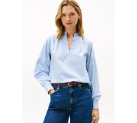 Shirtbluse TOMMY HILFIGER "POPLIN V-NK BLOUSE", Damen, Gr. 42, american classic stp clear water, Web, Obermaterial: 100% Baumwolle, gestreift, regular fit, V-Ausschnitt, Blusen (79402041-42) american