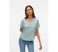 Shirtbluse VERO MODA "VMBEAUTY SS TOP GA NOOS", Damen, Gr. S, gray mist, Web, Obermaterial: 100% Viskose, unifarben, normal, V-Ausschnitt, Blusen Shirtbluse, Viskose, regular fit (63245851-S)