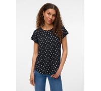 Shirtbluse VERO MODA "VMBELLA SS TOP AOP WVN GA", Damen, Gr. M, weiß (schwarz aop:carla dot snow weiß), Web, Obermaterial: 97% Viskose, 3% Elasthan, bedruckt, normal hüftbedeckend, Rundhals, Blusen (1