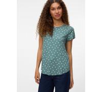 Shirtbluse VERO MODA "VMBELLA SS TOP AOP WVN GA", Damen, Gr. S, laurel wreath aop:carla dot snow weiß, Web, Obermaterial: 97% Viskose, 3% Elasthan, bedruckt, normal hüftbedeckend, Rundhals, Blusen (99
