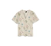 Shirtbluse VERO MODA "VMJOSIE SS V-NECK GATHERING TOP WVN GA", Damen, Gr. L, birch aop:bina, Web, Obermaterial: 83% Viskose, 17% Nylon, bedruckt, regular fit normal, V-Ausschnitt, Blusen, Viskosemisch