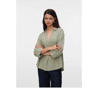 Shirtbluse VERO MODA "VMLINN 3/4 TOP WVN GA NOOS", Damen, Gr. S, grün (seagrass), Web, Obermaterial: 55% Leinen, 45% Viskose, unifarben, loose fit Po-bedeckend, V-Ausschnitt, Blusen (48430528-S) seagr