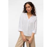 Shirtbluse VERO MODA "VMLINN 3/4 TOP WVN GA NOOS", Damen, Gr. S, weiß (snow weiß), Web, Obermaterial: 55% Leinen, 45% Viskose, unifarben, loose fit Po-bedeckend, V-Ausschnitt, Blusen Shirtbluse (24793