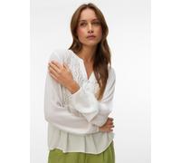 Shirtbluse VERO MODA "VMMENNY EMB LS TOP WVN NOOS", Damen, Gr. M, snow weiß, Web, Obermaterial: 100% Viskose, unifarben, normal, V-Ausschnitt, elastischer Bund, Blusen, Viskose, Stickerei Details (470