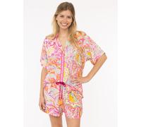 Shirtbluse ZWILLINGSHERZ "Power Aquarell", Damen, Gr. SM (S/M), pink, Web, Obermaterial: 100% Viskose, geblümt, gemustert, mehrfarbig, hüftbedeckend, V-Ausschnitt, Blusen Shirtbluse, Set mit Bluse und