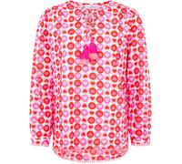 Shirtbluse ZWILLINGSHERZ ""Schmetterling"", Damen, Gr. SM (S/M), rosa, Web, Obermaterial: 100% Baumwolle, gemustert, loose fit hüftlang, Serafino, Blusen, Blumenmuster, Tasseln,Pom Pom Besatz, Langarm