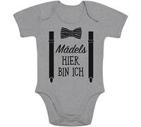 Shirtgeil Baby Body für Jungen - Mädels, Hier Bin Ich! - Kurzarm Strampler, Geschenk für Neugeborene Jungen - 0-3 Monate Grau