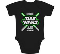 Shirtgeil Baby Body Junge DAS Wars, jetzt Habe ich die Macht - Baby Geschenk Fans Baby Star Strampler Kurzarm 3-6 Monate Schwarz