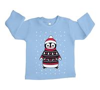 Shirtgeil Baby Langarmshirt Xmas Pinguin mit Rentier Weihnachtspullover Baby Pullover Mädchen Junge 3-6 Monate Hellblau
