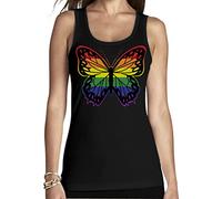 Shirtgeil Tank Top Damen LGBTQ CSD Pride Parade Gay & Lesbian Rainbow Butterfly Tanktops Frauen X-Large Schwarz