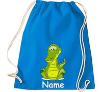 Shirtinstyle Gym Sack Kinder Turnbeutel Tiere Krokodil mit Wunschnamen, Beutel Tasche Hort Kita, Farbe Sapphire