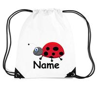 Shirtinstyle Kinder Gym Sack Turnbeutel Tiermotiv Marienkäfer mit Wunschnamen Farbe Weiss