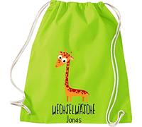 Shirtinstyle Kinder Turnbeutel, Giraffe, Wechselwäsche mit Wunschtext, Tiere Zoo Kindertag Beutel, Farbe Lime