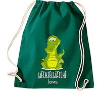 Shirtinstyle Kinder Turnbeutel, Krokodil, Wechselwäsche mit Wunschtext, Tiere Zoo Kindertag Beutel, Farbe Gruen