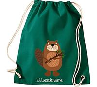 Shirtinstyle Kinder Turnbeutel, lustige Tiere Biber mit Wunschnamen, Kinder, Tiere Zoo Kindertag Beutel, Farbe Gruen