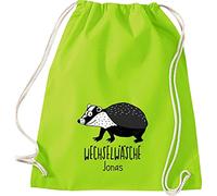 Shirtinstyle Kinder Turnbeutel, lustige Tiere Dachs, Wechselwäsche mit Wunschtext, Kinder, Tiere Zoo Kindertag Beutel, Farbe Lime