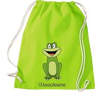 Shirtinstyle Kinder Turnbeutel, lustige Tiere Frosch mit Wunschnamen, Kinder, Tiere Zoo Kindertag Beutel, Farbe Lime